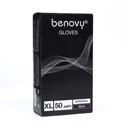 Перчатки Benovy Nitrovinyl нитровиниловые, гладкие, черные, размер XL, 50 пар в упаковке 7523229 - фото 793182