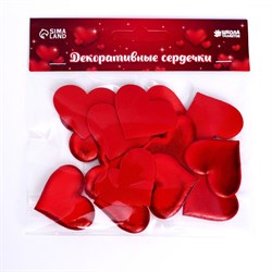 Сердечки декоративные, набор 15 шт., размер 1 шт: 3,5 × 3 см, цвет красный с отливом 7532279 - фото 820842