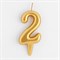 Свеча для торта цифра "Овал" золотая "2", большая, 7 см 1623641